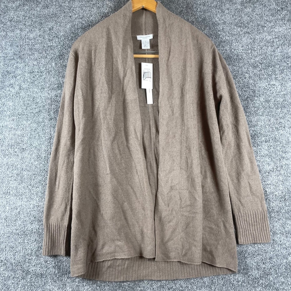 Gabriella Rossi Cardigan Womens L Hazel Taupe 100% Cashmere Open Front Sweater